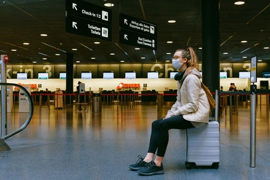 Traveller at empty airport